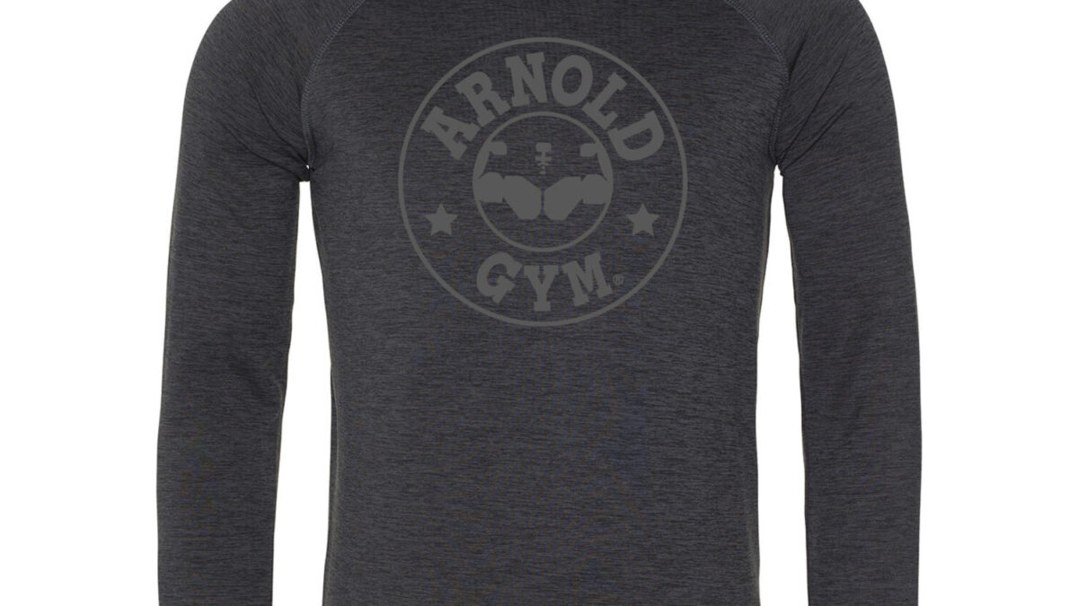 Athletic Fit Cowl Neck Hooded Arnold Gym Grey Print Black Melange Top