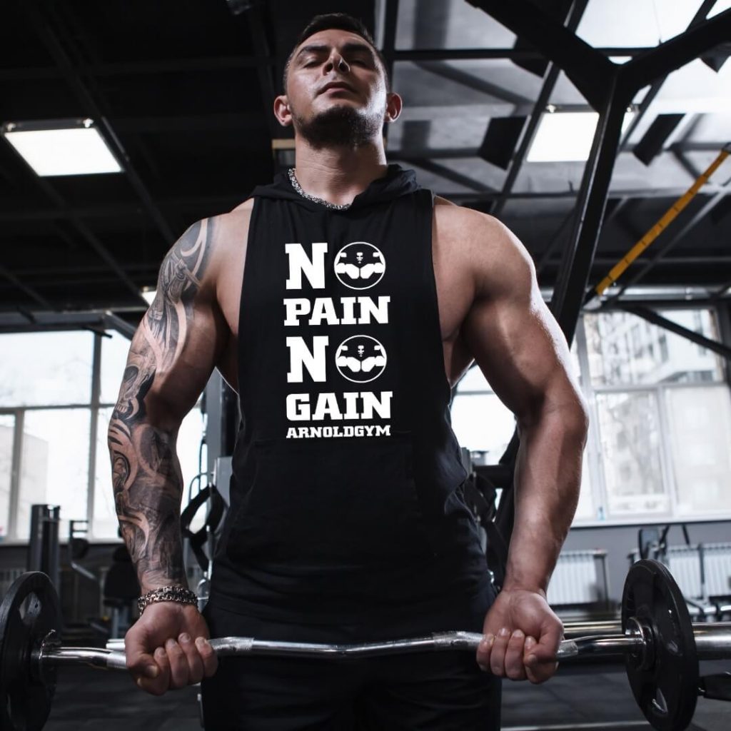 no pain no gain black top-arnold gym