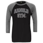 Arnold Gym 3_4 Sleeve T-Shirt - bold series- athletic t-shirts-arnold gym classic logo-long sleeve gym t-shirts-black_grey