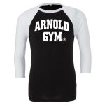 Arnold Gym 3_4 Sleeve T-Shirt - bold series- athletic t-shirts-arnold gym classic logo-long sleeve gym t-shirts-black_white