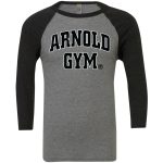 Arnold Gym 3_4 Sleeve T-Shirt - bold series- athletic t-shirts-arnold gym classic logo-long sleeve gym t-shirts-grey_black