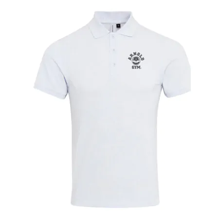 Men's Athletic Antimicrobial Polo White Arnold Gym