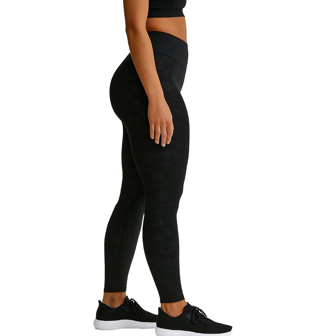 Women’s Camo Gym Leggings – Stealth Black-side mock up