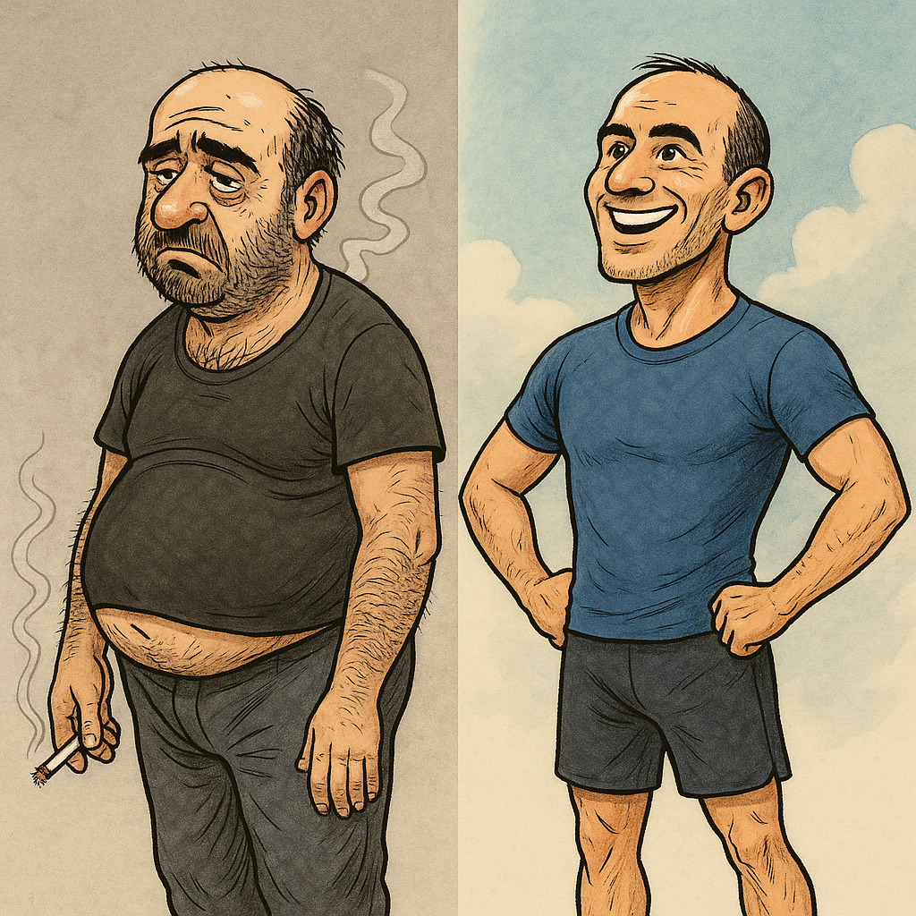 mr kazim before and after smoking.quit smoking and start exercising.arnold gym mockup.